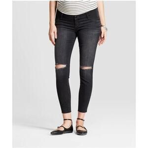 Isabel Maternity Inset Panel Jegging Distressed Raw Hem in Black Wash Size 2‎